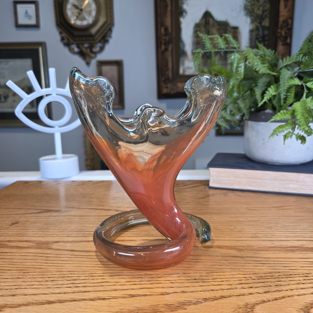 Unique Glass Sculpture with Orange and Gray Hues